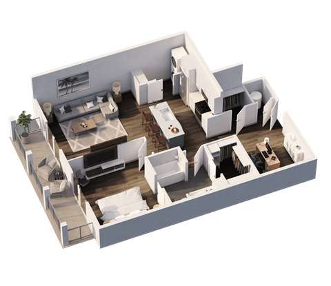 Floor plan for 1 bed, 1 bath, 944 sqft